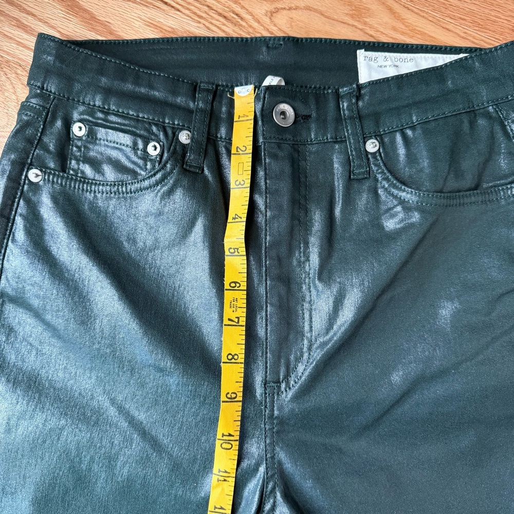 Rag & Bone Casey Ankle Flare Jeans Coated Pine Grove Green High Rise - Size 29 - Picture 10 of 11